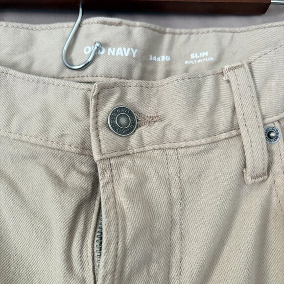 Old Navy Mens 5 Pocket Slim Light Khaki Built in Flex 34X30 Preppy Office Casual - Picture 3 of 12